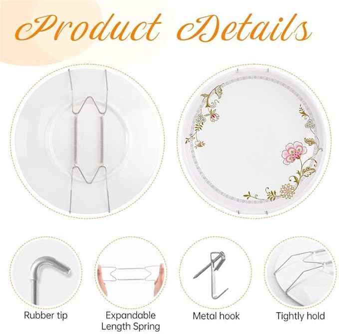 Bilillo 12 Pieces Invisible Heavy Duty Plate Holders, Stainless Steel Plate Hangers for The Wall, Plate Hangers for Display with Wall Hooks, Suitable for 6-8 inch Decorative Plattes and Arts (Silver)