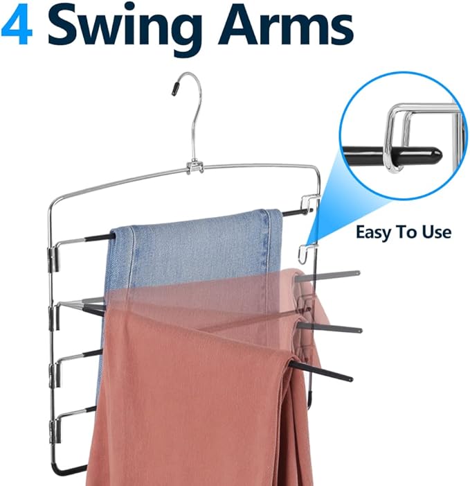 Pants Hangers 6 Pieces,5 Tier Closet Organizers and Storage Clothes Hangers,Hangers Space Saving with Swing Arm,Multiple Metal Hanger Clothes Organization for Pants Trousers Jeans Leggings Slacks