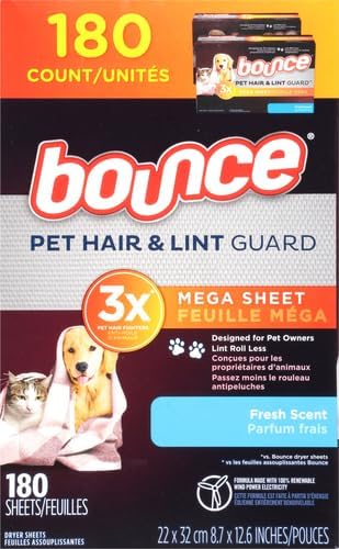 Bounce Fabric Softener Sheets, Fresh Scent, 180 Count | Pet Hair and Lint Guard | Pack of 2 | 3X Pet Hair Fighters