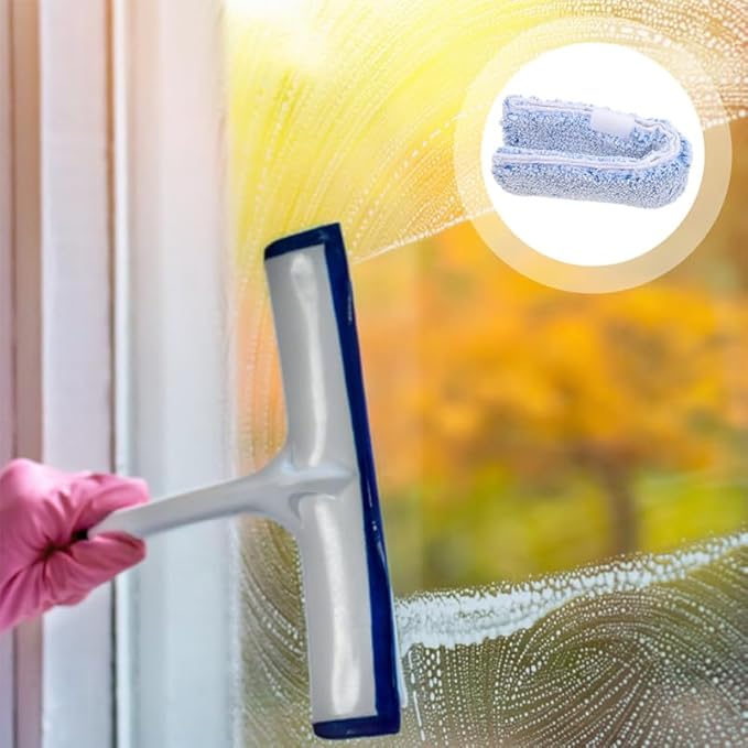 OUNONA Replacement Window Cleaning Pads 4-Pack Reusable Microfiber Squeegee Sleeves for Glass Windows Bathroom Mirrors Tabletops 14.17X2.75X2.75 Inches
