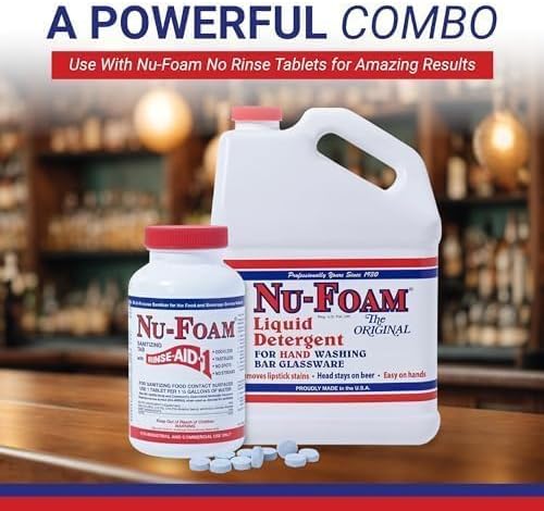 Nu-Foam Low Low Suds Liquid Detergent for Bar Glassware - Original Streak-Free Solution - Hand Washing Bar, Tavern, Brewery Supplies - Concentrated - 1 Gallon (Pack of 2) (1 Gallon (Pack of 2))