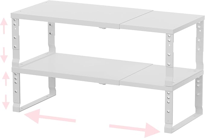 Adjustable Metal Shelving Unit, Stackable & Expendable Storage Rack for Home/Office/Kitchen, Space-Saving，Sturdy&Durable，Easy Assembly (2PACKS/Large/White