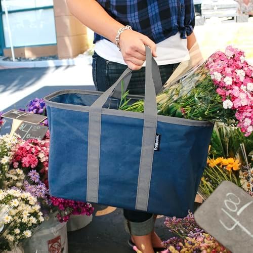 CleverMade EcoBasket 30L Collapsible Tote Basket – Reusable Grocery Tote That Stands Upright, Foldable Shopping Basket for Car Trunk Storage, Heavy Duty Utility Bag, 30 lb Capacity - Gray
