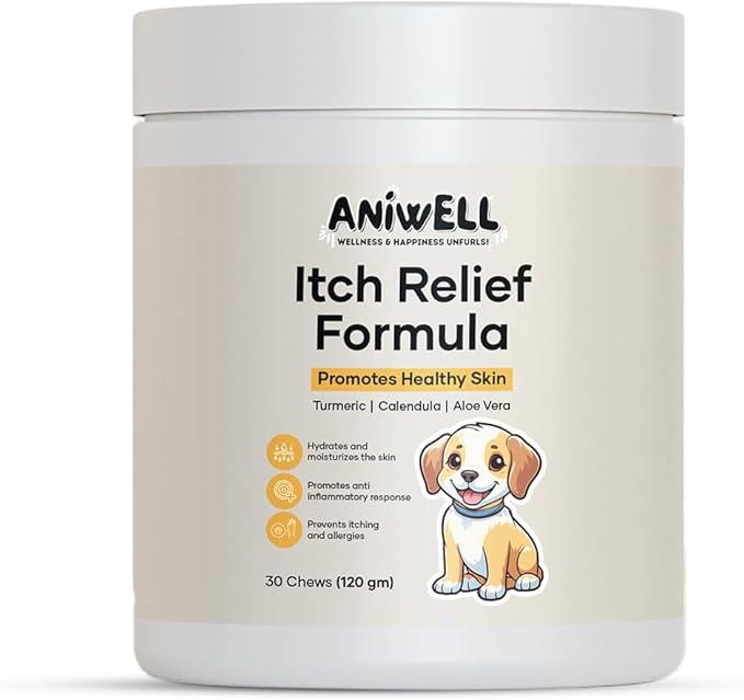 Itch Relief Chews for Dogs – Vitamin E & Borage Oil Supplement – Packed with Beneficial Fatty Acids for Healthy Skin – Seasonal Allergies Support