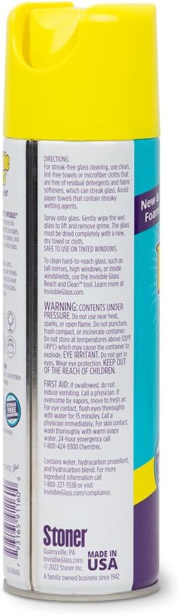 Invisible Glass 91160-4PK Premium Aerosol Glass and Window Foaming Cleaner Spray – Cleans Glass, Windows, Mirrors, Shower Doors, and More – Streak-Free, Ammonia-Free, Tint-Safe – 19 oz (Pack of 4)