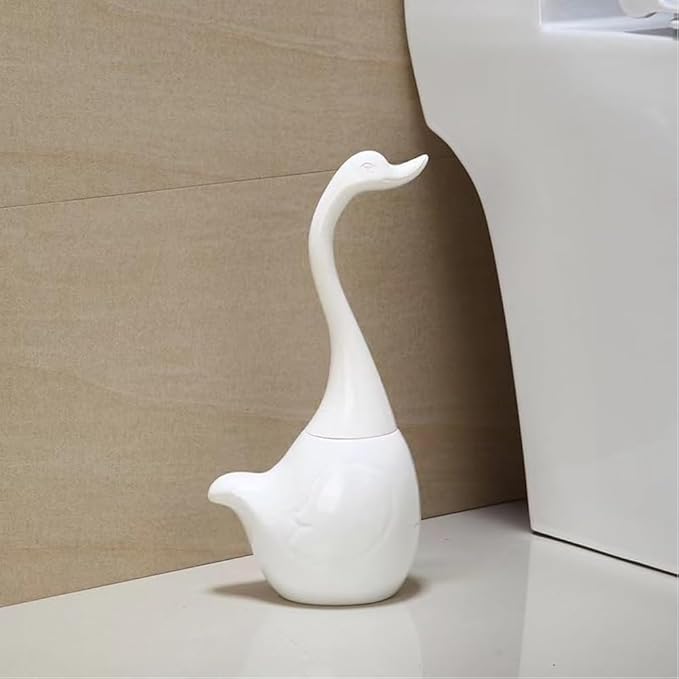 Swan Toilet Brush and Ceramic Holder Set,Cute Bathroom Decor, Non-Scratch Bristles, Space-Saving White Household Cleaning Tool for Bathtub