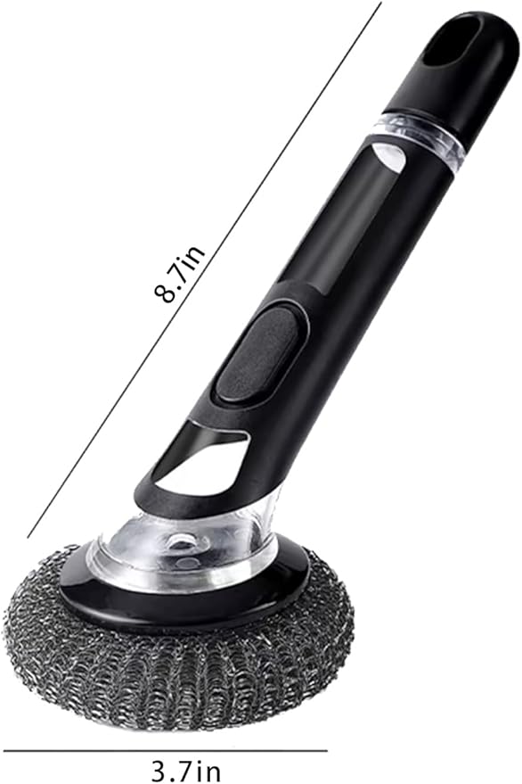 Kitchen Cleaning Brush with Soap Dispenser Handle - Multifunctional Brush Head Replacemen for Pans, Pots, Kitchen Sink, 4 in 1 Household Cleaning Tool for Home and Apartment Must Haves