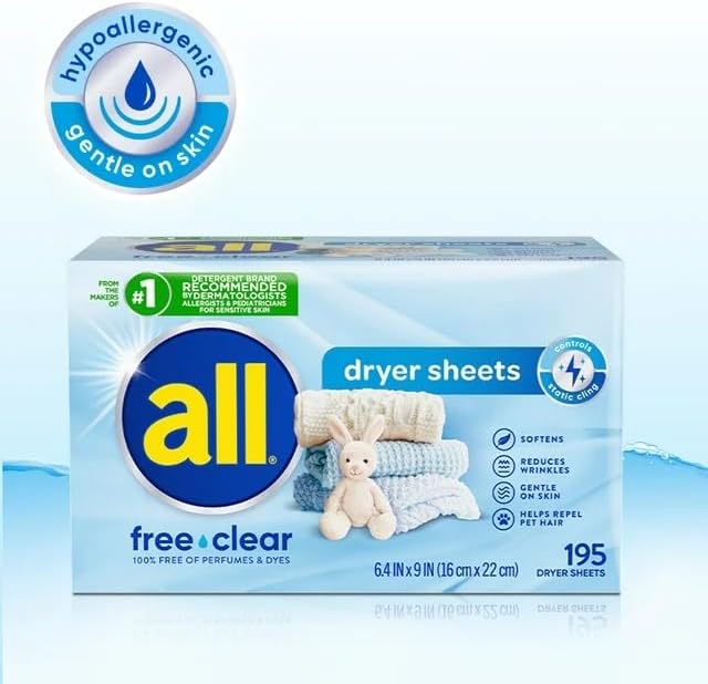 2 Pack- Fabric Softener Dryer Sheets for Sensitive Skin, Free Clear, 80 Count (160ct)