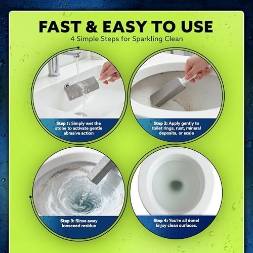 PUMIE Pumice Stone Toilet Bowl Cleaner (12-Pack) - Toilet Pumice Stone with Handle - Heavy Duty Scouring Stick for Rings, Bowls, Hard Water Stains, Lime, Rust, Sink - Includes Handle for Easy Use