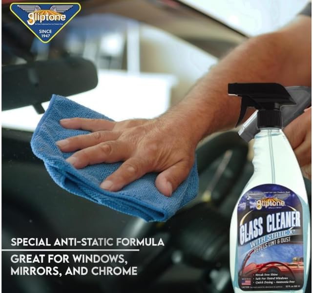Gliptone Glass Cleaner Kit, Streak-Free Shine, Ammonia-Free, Quick Drying, Includes Glass Cleaner, Glipscrub Sponges & Softouch Waffle Microfiber Towels, Safe on Tint & Hard Surfaces