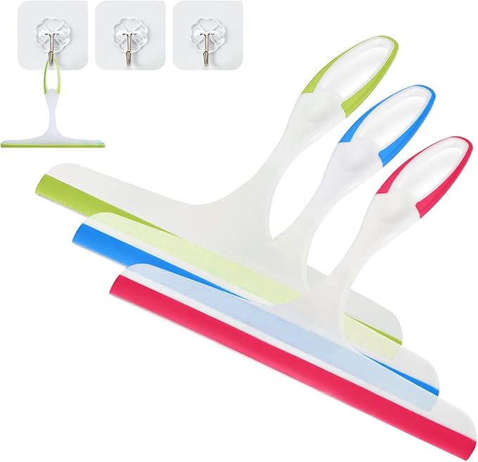 3PCS mini Squeegee Shower Squeegee Hanging Rubber Squeegee with Hook, Multipurpose Shower Squeegee for Glass Doors Window Squeegee (Regular Version)