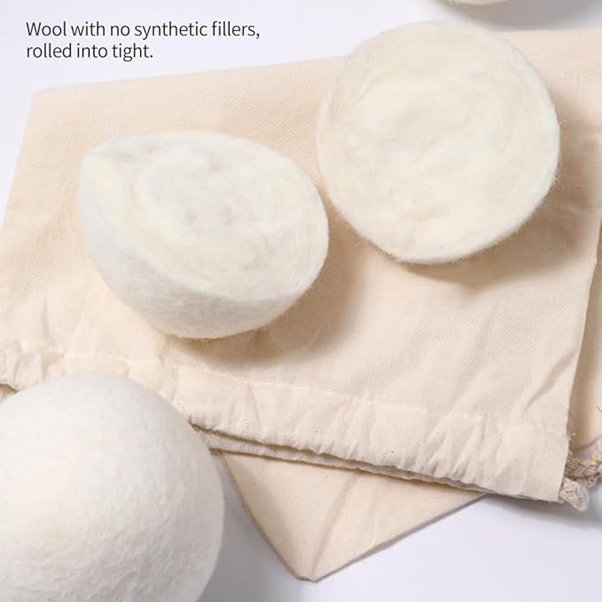 Laundry Wool Dryer Balls, 6 Pack Natural Fabric Softener, Reusable Laundry Balls for Dryer, Reduces Clothing Wrinkles and Saves Drying Time for Washing Machine Accessories