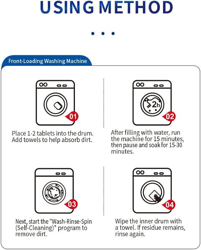 Truey Washing Machine Drum Cleaning Tablets, Deep Cleaning for Front Loader, Top Load & HE Washers, Helps Remove Odor-Causing Residues, Pet Hair & Hard Water Buildup (12 tablets)