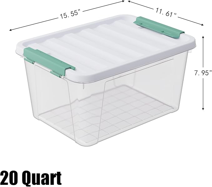 6-Pack 20 Quart Plastic Storage Latch Box with Lid, Clear Stackable Storage Container Bins