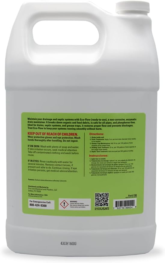 Santeen ECO-FLOW Professional Enzyme Drain Maintainer – 2 Gallon Case (2, 128oz Jugs) – Natural Bio-Enzyme Clog Preventer & Odor Eliminator – Septic, Pipe, and Grease Trap Safe