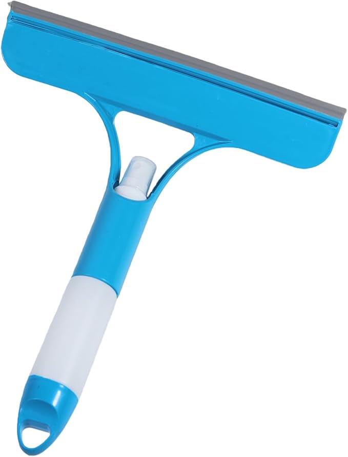 3 in 1 Window Cleaning Scraper with Sprayer, All-Purpose Squeegee for Shower Glass, Car Windows, Mirrors & Home, Window Cleaner Tool with Built-in Spray Bottle (Blue)