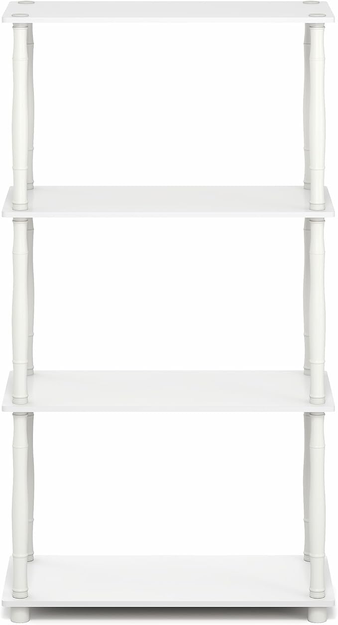 Furinno Turn-N-Tube Storage Shelves, 4-Tier Open Frame Book Shelf, Standing Corner Shelf, Toolless Open Shelves, Classic Tubes, for Organization and Storage, Living Room, Home Office, White