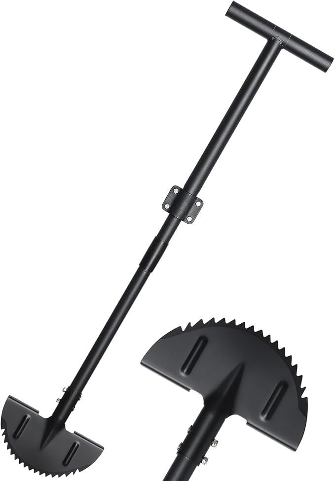Garden Edger Lawn Tool, Half Moon Edging Shovel for Landscaping Yard, Manual Grass Edger with 34"-42" Adjustable Long Handle, Sharp Saw Tooth Blade, T Grip, Stand Up Garden Tools for Sidewalk, Borders