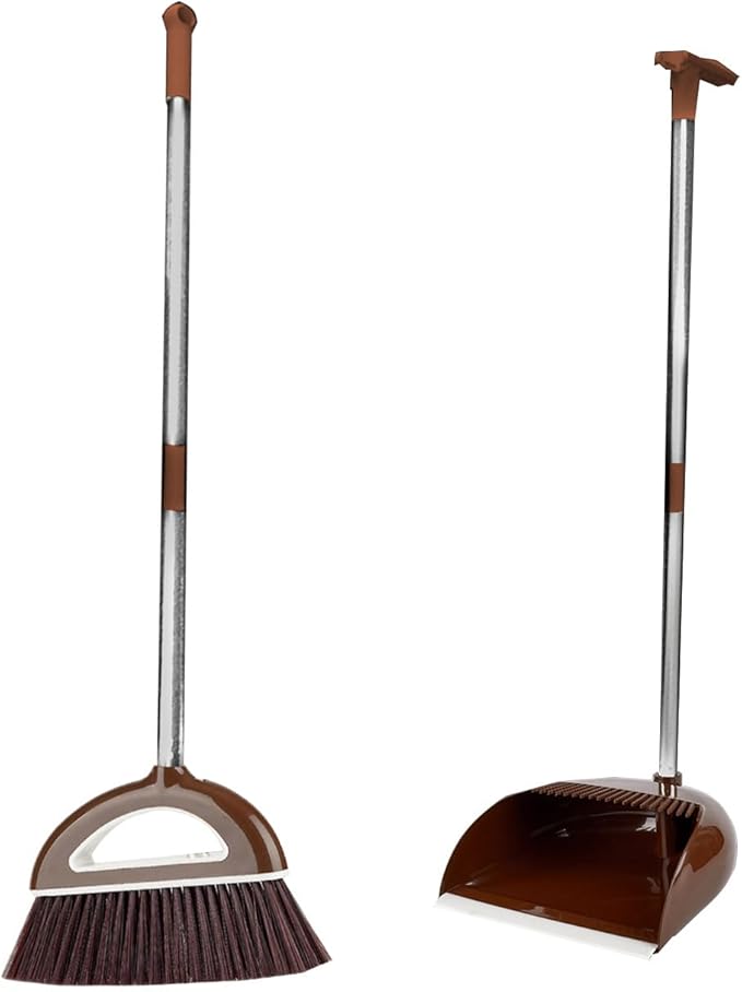 Brooms and Dustpan Set with 35" Long Handle, 181° Rotatable Standing Storage Buckle Type, Built-in Combs and Scraper, Lightweight & Robust, for Home, Kitchen, Room, Office, Floor Use