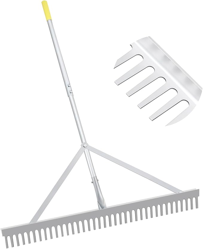 Landscape Rake 36'', Aluminum Rakes with Lightweight 69'' Handle, Landscaping Rake Tool for Lawn Care, Beach