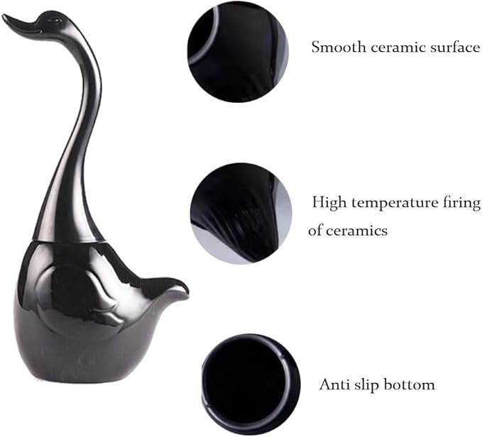Black Toilet Brush and Holder,Cute Bathroom Decor Ceramic Toilet Bowl Brush Holder Household Cleaning Tool for Bathtub