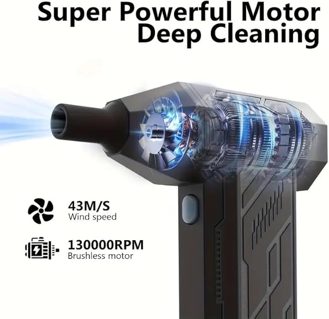 Compressed Air Duster-130,000 RPM Super Power Electric Air Duster 4-Gear Adjustable Cordless Air Blower Rechargeable for Computer, Keyboard, House, Outdoor
