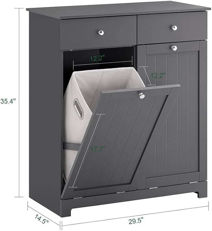 Haotian Tilt-Out Bathroom Laundry Cabinet Hidden Hamper Organizer with Double Baskets and Drawers Storing Unit Storage, Grey BZR33-DG