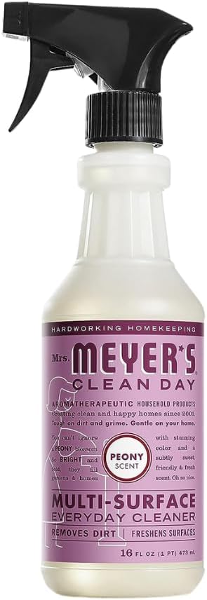Mrs. MEYER'S Variety, 1 Room Freshener, 8 OZ, 1 Liquid Dish Soap, 16 OZ, 1 Liquid Hand Soap,12.5 OZ, 1 Multi-Surface Cleaner 16 OZ, 1 CT (Peony)