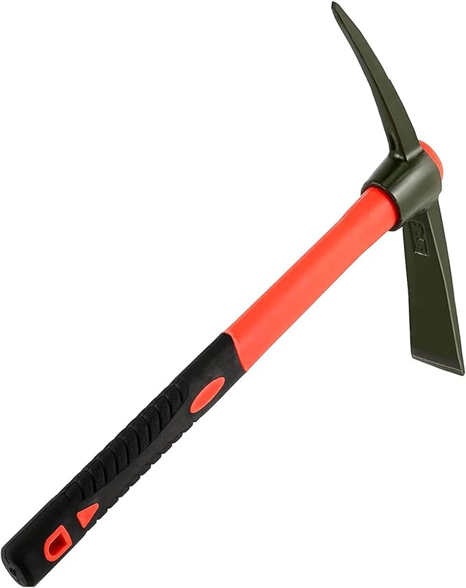 15 Inch Pick Mattock Hoe, Forged Steel Weeding Pick Axe with Fiberglass Long Handle Garden Tool for Digging, Gardening, Camping, Prospecting, Construction Work