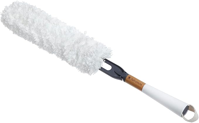Full Circle Dust Whisperer Microfiber Duster - Machine Washable, For Ceiling Fans, Blinds, Furniture - White