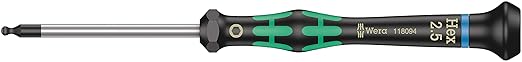 Wera 2052/6 Kraftform Micro Ballhead Hexagon Electronics Screwdriver Set and Rack, 6-Piece