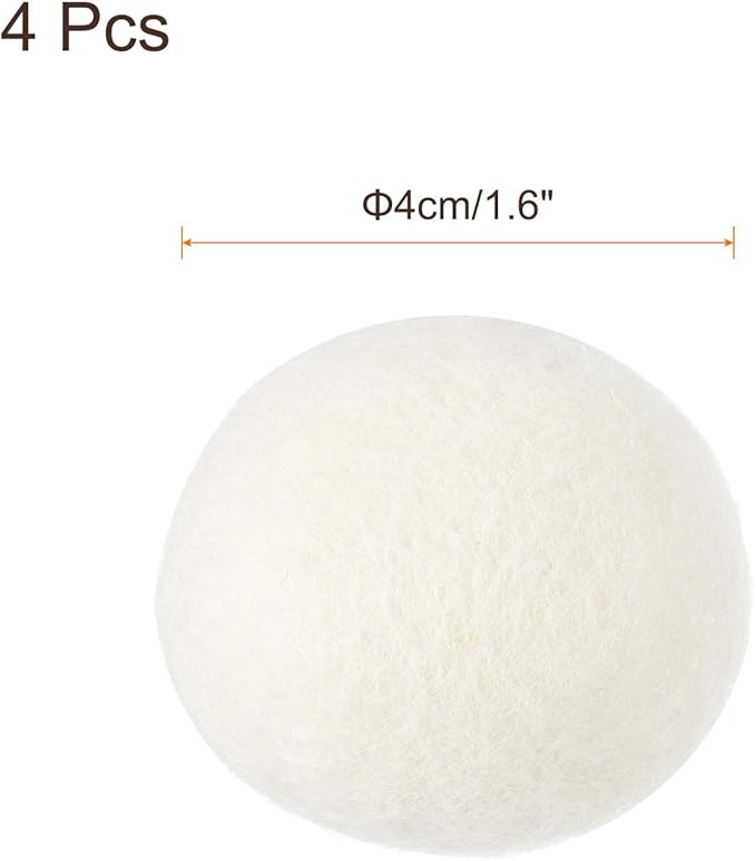 uxcell 4 Pcs Wool Dryer Balls, 1.6 Inches Wool Laundry Dryer Balls for Reducing Clothing Static and Wrinkles, White