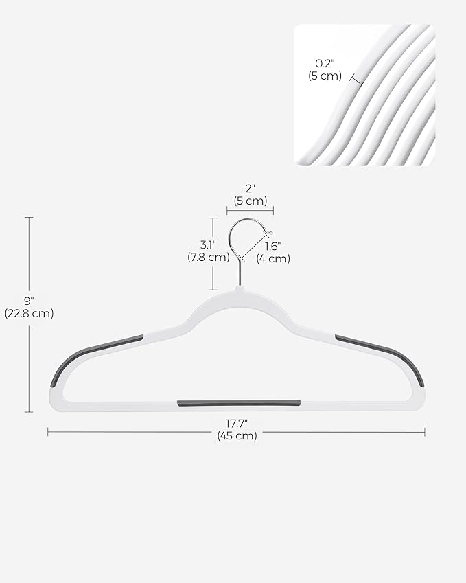 SONGMICS Clothes Hangers, Pack of 30 Plastic Coat Hangers, Space-Saving, White and Dark Gray UCRP050W03