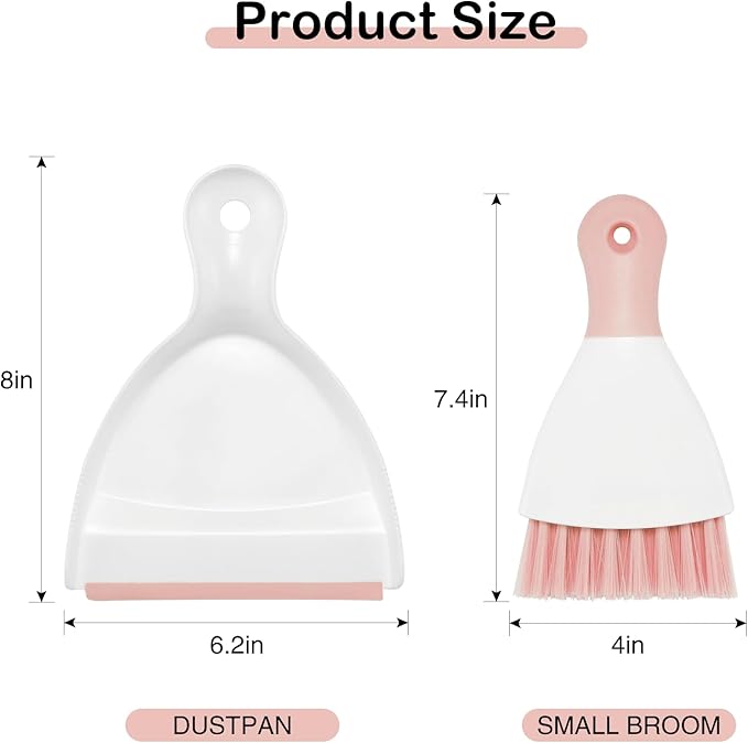 NACENA Mini Dustpan and Brush Set, Small Broom and Dustpan Set Dust Pan and Mini Hand Broom Dustpan and Broom Combo Compact for Home Table Keyboards Sofa Kitchen, Pink