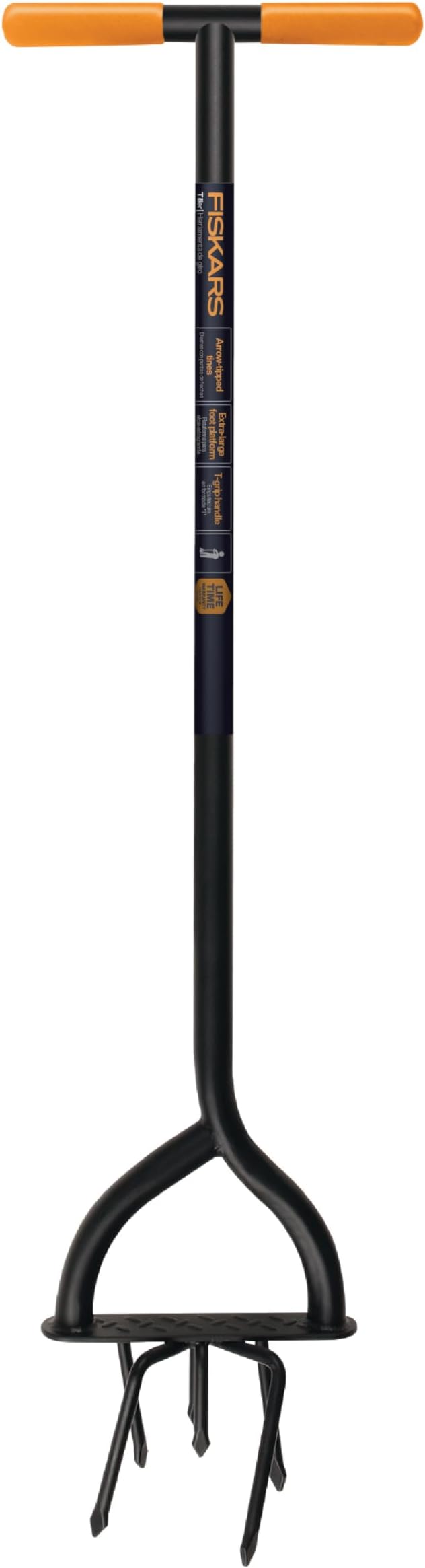 Fiskars 40" Steel Tiller, Long Handle Hand Tiller for Gardening, Garden Tool