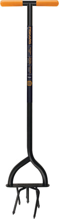 Fiskars 40" Steel Tiller, Long Handle Hand Tiller for Gardening, Garden Tool