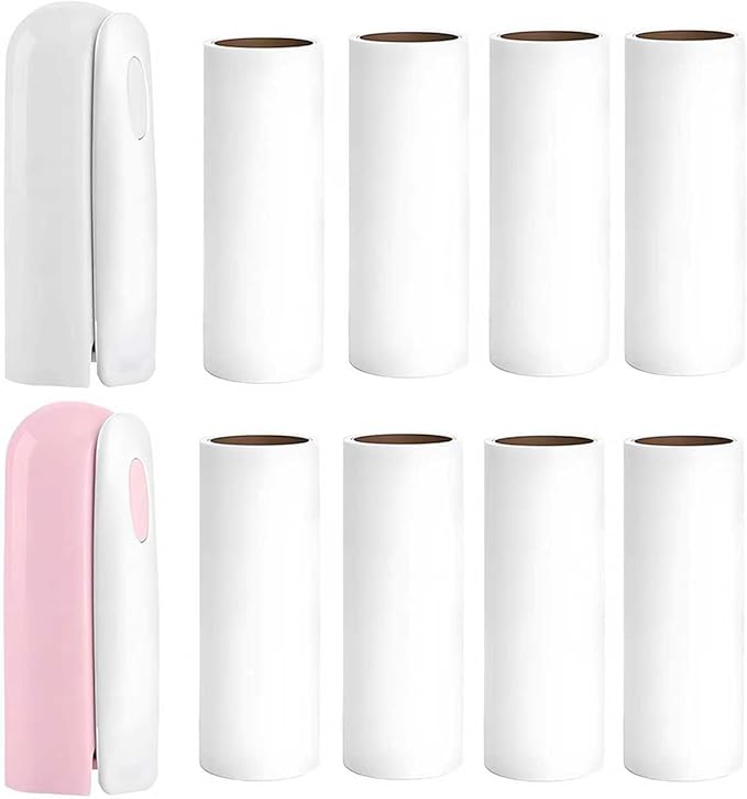 Mini Travel Lint Roller with 300 Sticky Sheets, Compact Portable Pet Hair Remover with Cover for Clothes, Travel, Small Foldable Lint Roller for Purse Car Bag Essentials (Pink and White)
