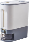 Sooyee 22 Lbs Rice Dispenser, Large Grain Container Storage with Lid Measuring Cylinder Moisture Proof Household Cereal Dispenser Bucket for Kitchen Soybean Corn,White and Grey