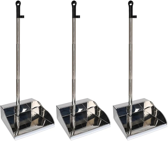 3 Pack Stainless Steel Dustpan Metal Dustpan with Handle Heavy Duty Dust Pan Upright Dust Pan for Home Office Lobby