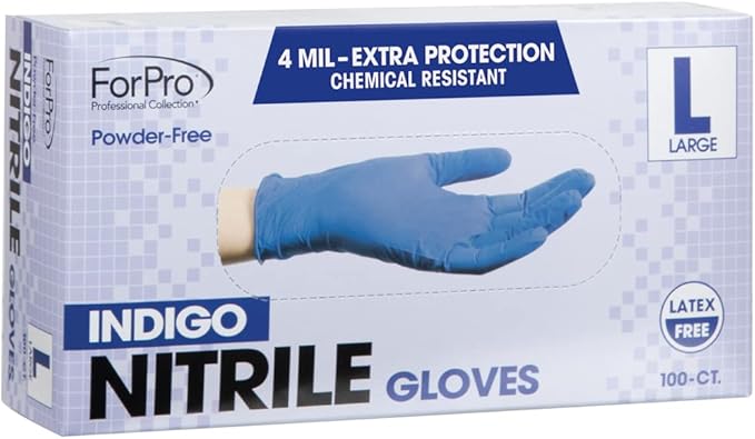ForPro Disposable Nitrile Gloves, Chemical Resistant, Powder-Free, Latex-Free, Non-Sterile, Food Safe, 4 Mil