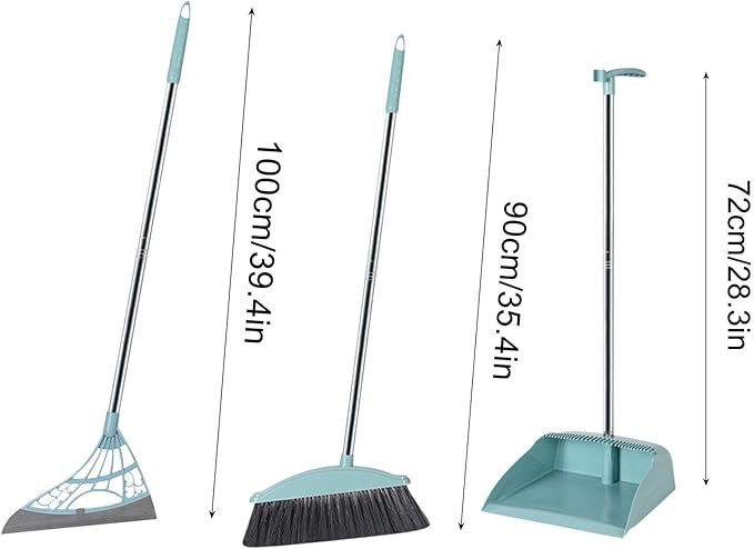 Broom and Dustpan Set with Wiper Long Handle Hand Broom for Home & Kitchen with Scraping Teeth and Scraper, Outdoor Broom Household Cleaning Tool Apartment Essentials Cute Stuff