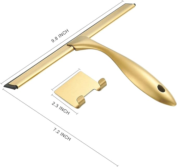 10inch T Shape Water Squeegee for Cars,Bathroom,Glasses or The top of Kitchen Range stailess Steel Gold Finish