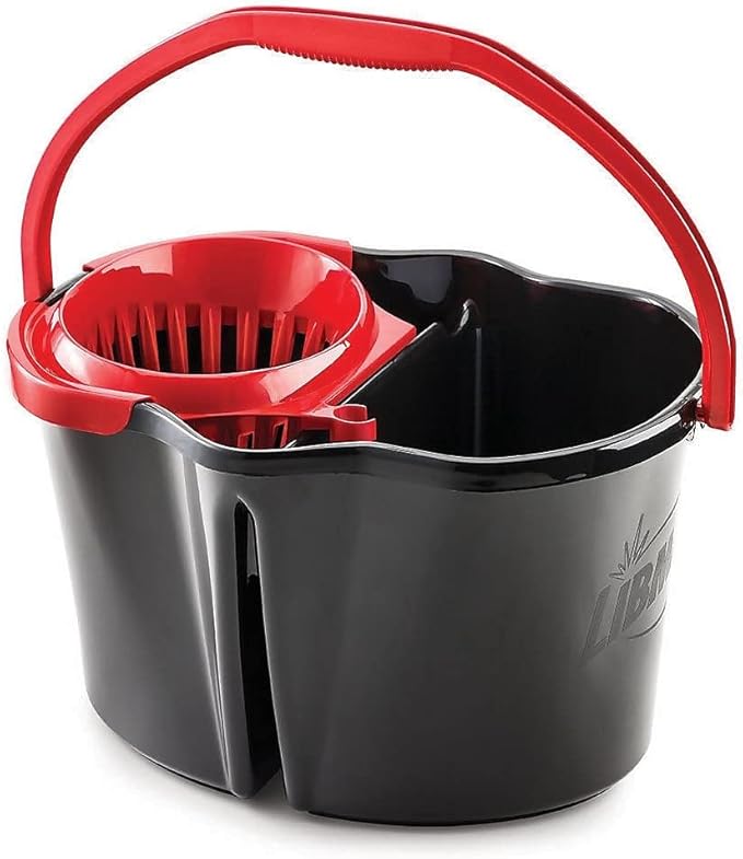 Libman Commercial 1056 Clean & Rinse Bucket with Wringer, 4 gal, Black & Red (Pack of 3)
