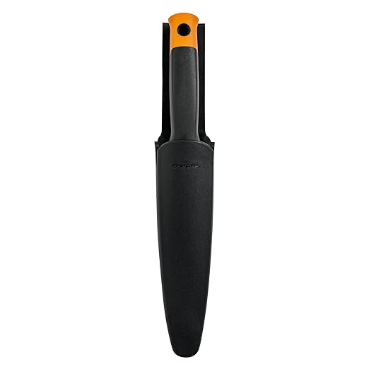 Fiskars Hori Hori Garden Knife with Sheath, Multi-Purpose Heavy Duty Gardening Hand Tool for Weeding, Planting, Digging with Hanging Hole