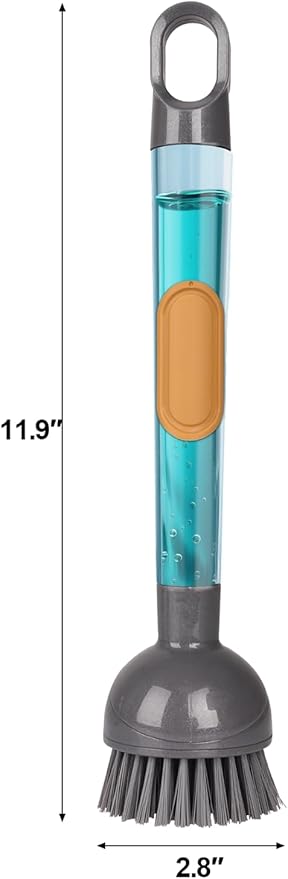 Soap Dispensing Dish Brush Storage Set with 360° Rotating Head, Kitchen Brush with 2 PCS Different Brush Heads & 3 PCS Sponges, Dish Brush Set with Handle for Dishes, Sink, Pans, Pots