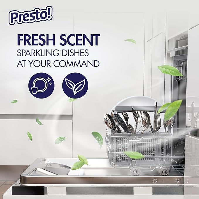 Amazon Brand - Presto! Triple Action Dishwasher Pacs, Anti-spotting, Fresh Scent, No Phosphates or Chlorine, 70 Count