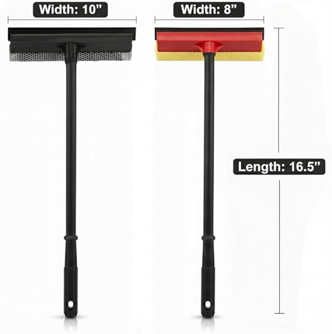 2Pcs Window Squeegee with Long Handle, 2-in-1 Window Cleaner Tool, Glass Door Cleaner, Multi-Use Car Windshield Cleaning Cleaning for Indoor Outdoor Car Window High Glass Shower Gas Station