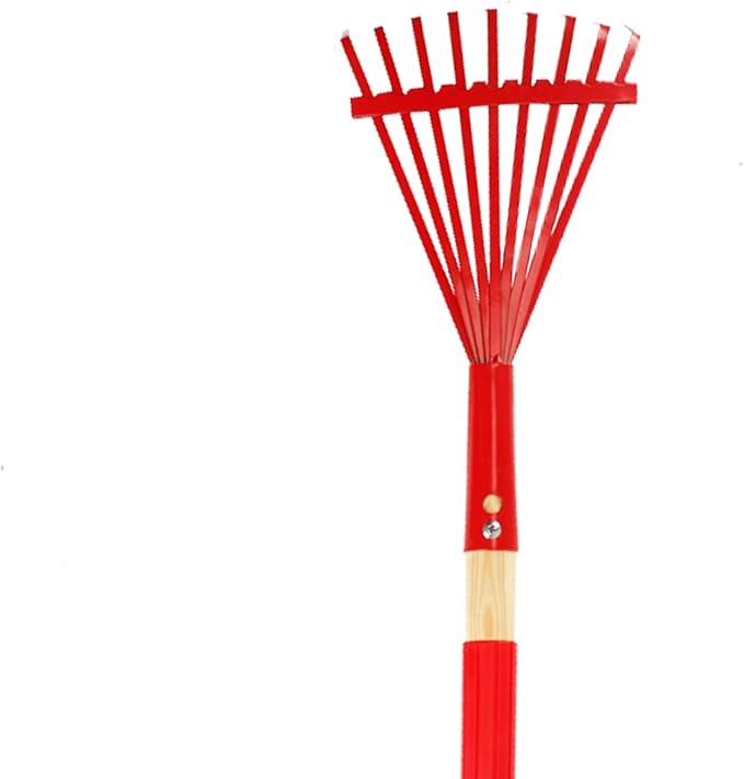 Small Leaf Rake-Wooden Handle Leaf Rake for Little Helper Courtyard/Garden Leaves Cleaning for Kids (Red)