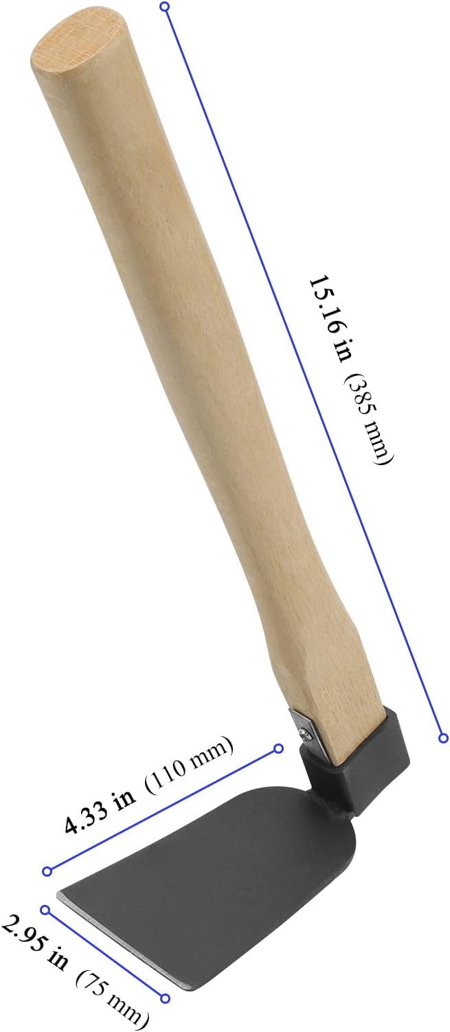 KEILEOHO 2 PCS 15 Inch Handheld Hoe, Hand Hoe Garden Tool, Carbon Steel Head and Wood Handle Garden Hoe for Transplanting, Digging, Planting, Loosening Soil, Camping