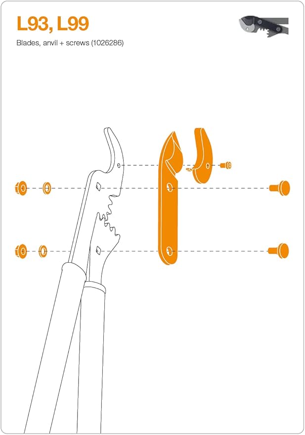 Fiskars Original replacement blade, anvil and screws, For Fiskars Lopper Anvil Shears L109, LX99, L93, L99, Grey, 1026286